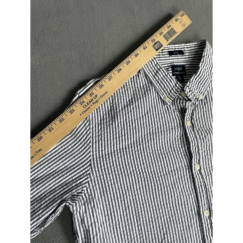 J Crew Shirt Mens Medium Seersucker Gray Striped Button Down  Long Sleeve - Picture 7 of 7